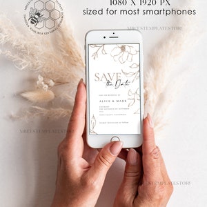 SmartPhone Save the Date Editable Template, Picture Save Dates Evite, Personalised Digital Boho Smartphone Electronic Save the Date, IVR55