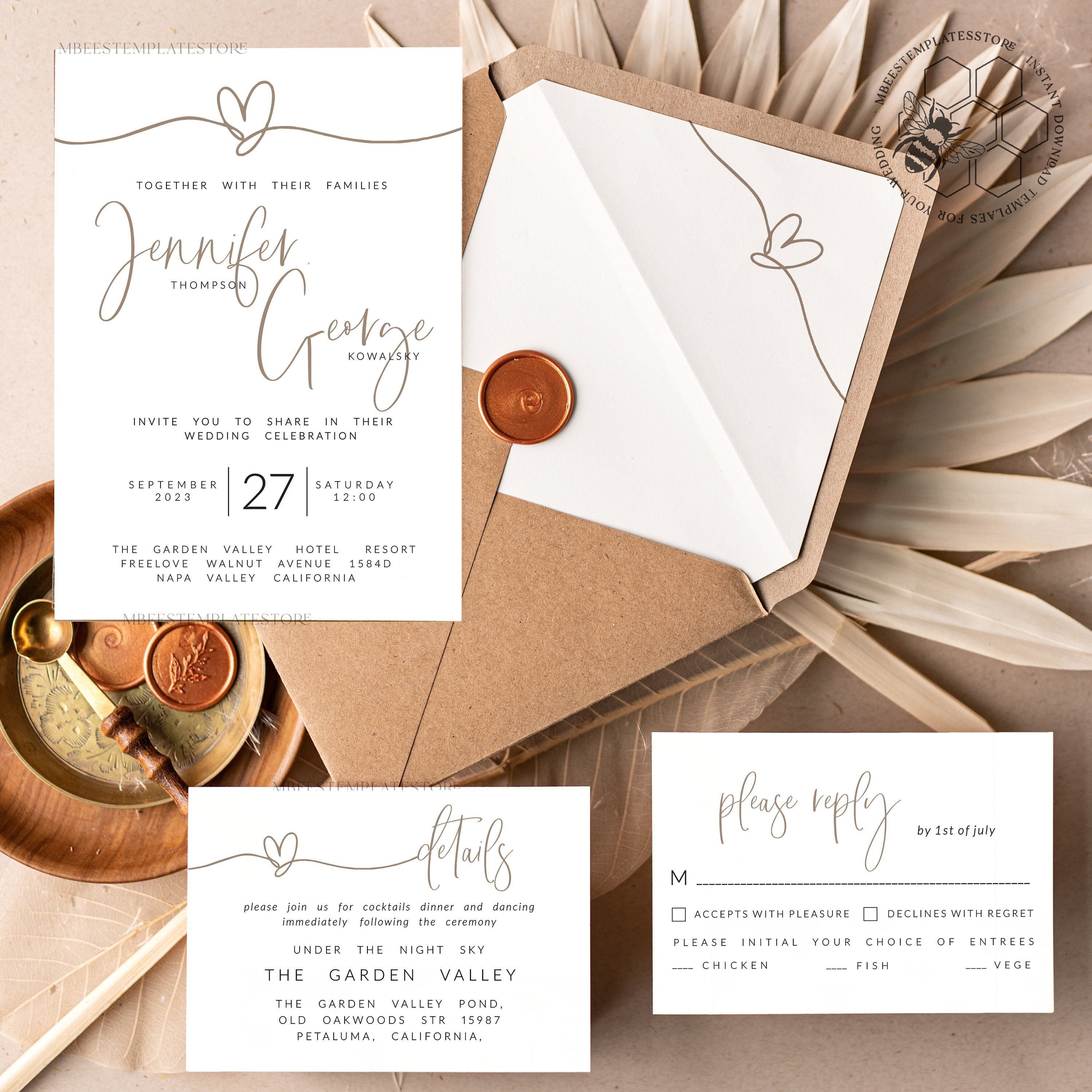 Modern wedding invitation template Instant download Boho Wedding Invites Simple Wedding Invitation Printable Template Rustic