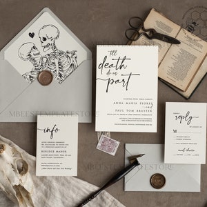 Black wedding invitation template, Instant download tarot Wedding Invites, Goth Wedding Invitation Printable Template, skeleton invites