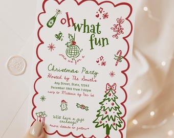 Oh was für Spaß-Weihnachtsparty-Einladung | Bearbeitbar druckbar Urlaub einladen | Skurrile Hand gezeichnete Weihnachtsparty Karte | Festliche Feier-Karte