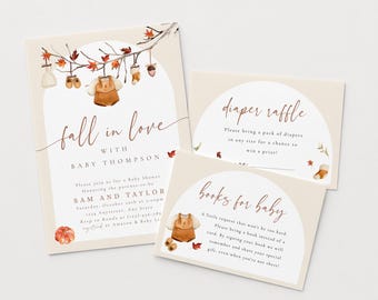 Fall In Love Baby Shower Invitation Bundle | Autumn Baby Shower Invite | Gender Neutral Baby Shower Invite Bundle | Editable Template f4