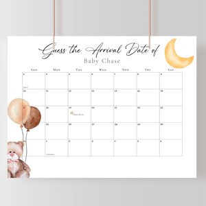 Erraten Sie das Ankunftsdatum Teddy Bär Kalender sofortiger Download, erstaunliche Fälligkeit Datum Kalender Zeichen, Geburtsdaten Voraussagen Neutral-Baby-Dusche