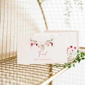 Étiquettes pour aliments Little Sweetheart | Étiquettes alimentaires pliées mignonnes et colorées| Marque-places pour la Saint-Valentin | Décoration baby shower 555