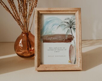 Beach Boho Baby Shower Custom Sign | Baby on Board Editable Template | Coastal Baby Shower Decor | Gender Neutral Design