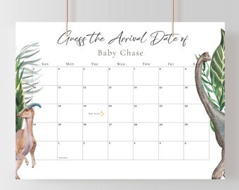 Dinosaur Baby Shower Due Date Calendar, Prediction Game (Digital Download)