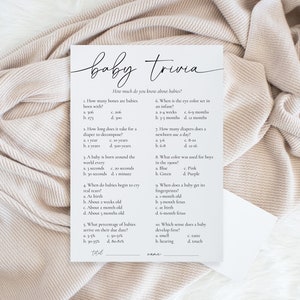Jeu-questionnaire pour bébé | Jeux de baby shower | Quiz sur la fête prénatale | Modèle modifiable | Jeux imprimables | Téléchargement instantané | Neutre de genre