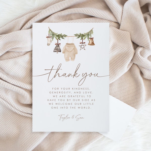 Thank You Notes Winter Baby Shower | Merry Little Baby Shower Printable Thank You Note Card | Baby Stationery | Instant Download