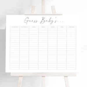 Guess Baby's Stats Minimalist, Prediction Baby Shower Spiel, Baby Pool Spiel Sofortiger Download