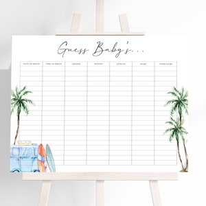Guess Baby's Stats Baby on Board Summer, Prediction Baby Shower Game, Baby Pool Game Instant Download