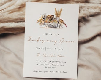 Minimalist Thanksgiving Dinner Invitation | Friendsgiving Dinner Invite | Printable Thanksgiving | Digital Download