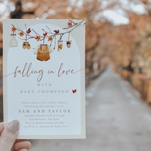 Falling In Love Baby Shower Einladung | Herbst-Babyparty einladen | Boho Herbst Babyparty | Bearbeitbare Vorlage | Sofort-Download f4