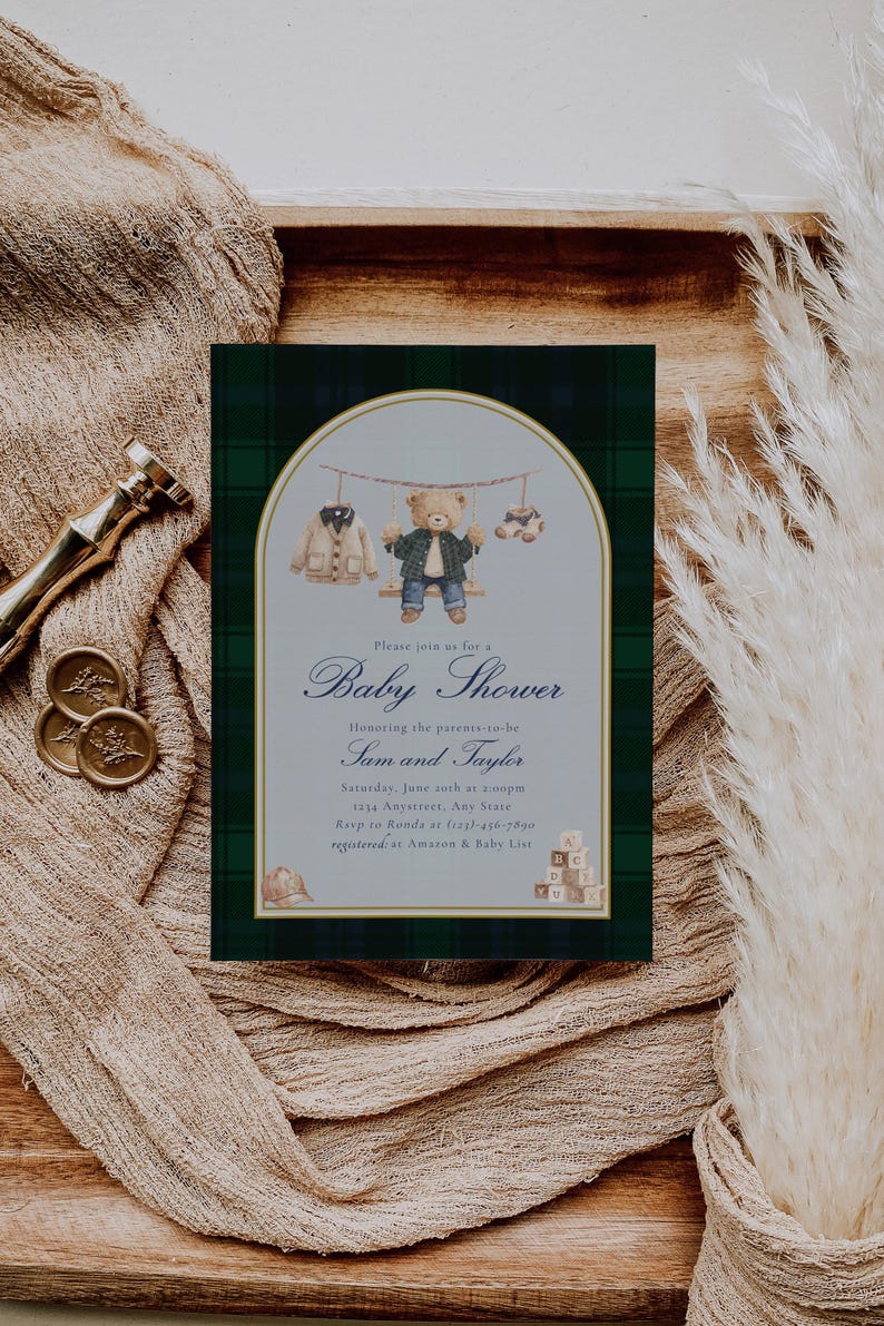Polo Luxury Baby Shower Invitations | Editable Teddy Bear Template ...