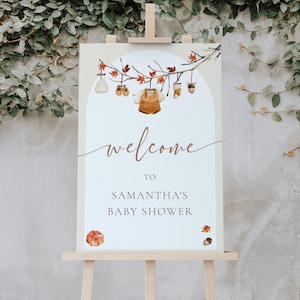 Willkommensschild, die sich in Love Baby Shower verlieben | Herbst-Babyparty-Zeichen | Herbst-Babyparty-Willkommens-Plakat | Bearbeitbare Vorlage f4