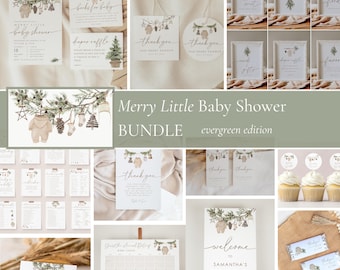 Merry Little Baby Shower Bundle | Evergreen Merry Little Baby Shower Bundle | Winter Baby Shower Gender Neutral | Instant Download | 25