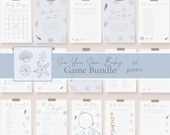 Sea You Soon Game Bundle | Blue Seashell Theme Printable Baby Shower Activities | Editable Templates | Fun Games for Under the Sea Theme f54