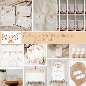 Falling In Love Baby Shower Bundle | Editable Autumn Girl Baby Shower Package | Fall in Love Baby Shower Decor | Fall Baby Shower Set  f4