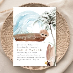 Baby On Board Invitation | Surf Beach Baby Shower Editable Invitation Template | Gender Neutral Boho Beach Invitation