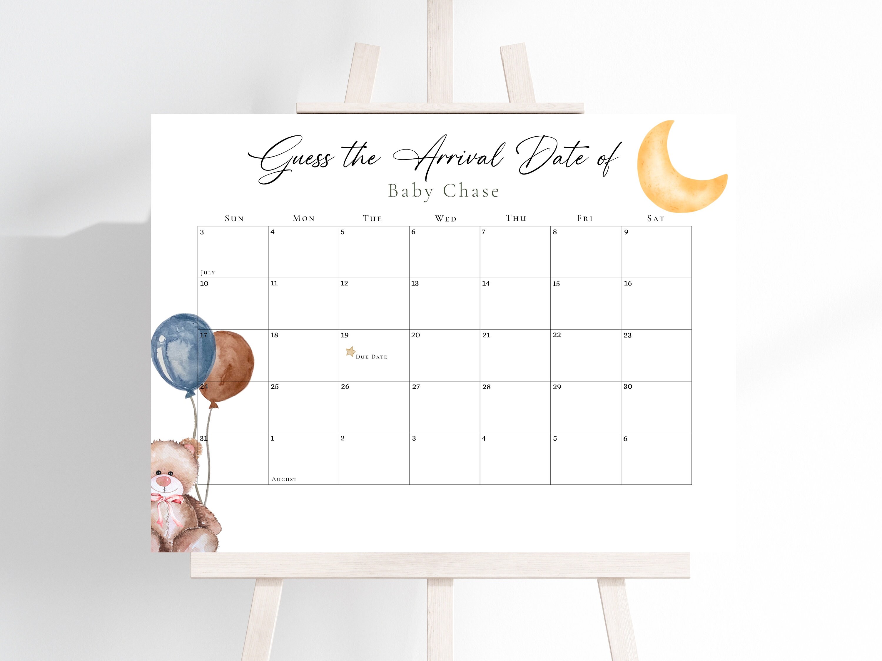 Guess the Arrival Date Teddy Bear Calendar Instant Download, Amazing
