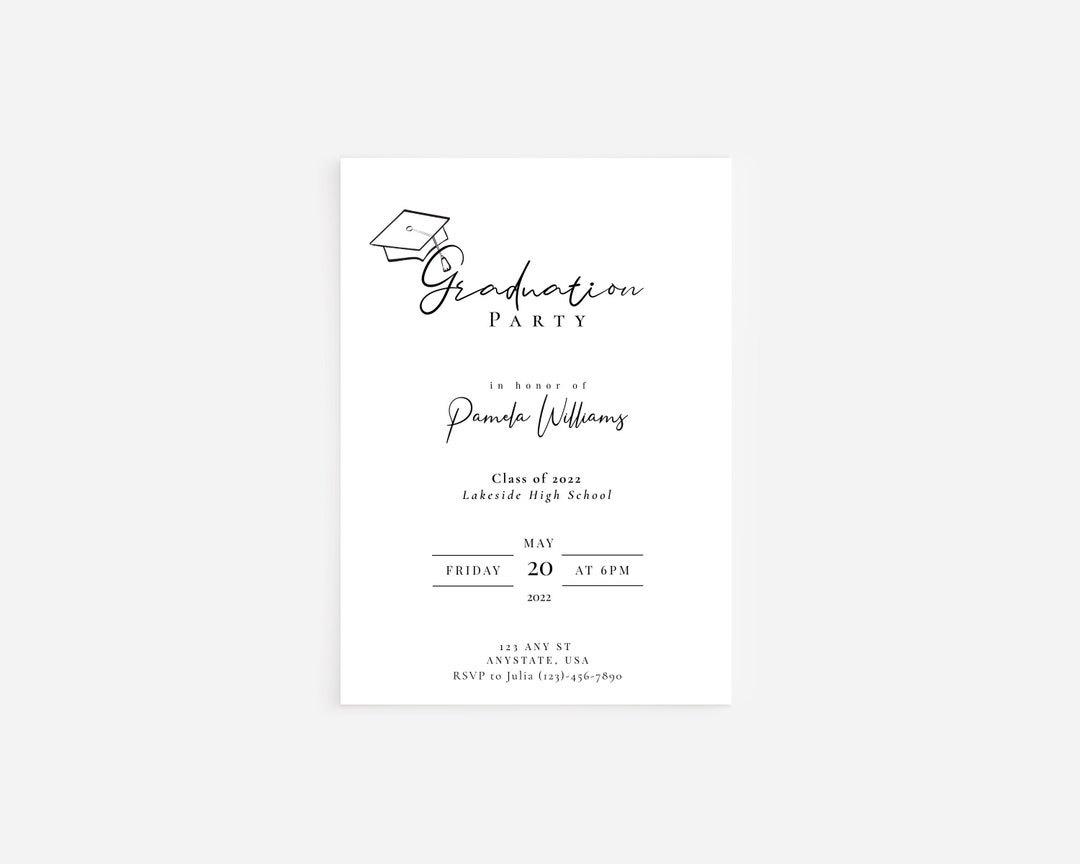 Graduation Party Invitation Instant Download, Minimalist Graduation