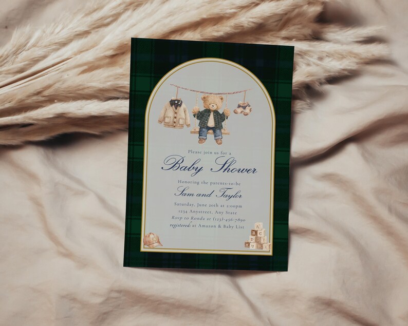 Polo Luxury Baby Shower Invitations | Editable Teddy Bear Template ...