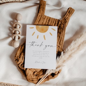 Notas de agradecimiento de Little Ray of Sunshine / Tarjetas de agradecimiento de baby shower Boho Sun / Notas de agradecimiento de Here Comes the Sun / Descarga instantánea