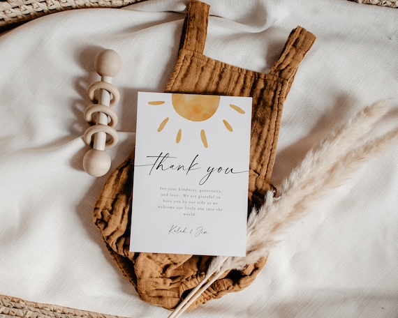 Little Ray of Sunshine Thank You Notes | Boho Sun Baby Shower Thank You Cards | Here Comes the Sun Thank You Notes | Instant Download