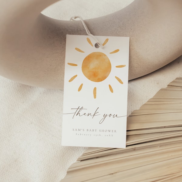 Little Ray of Sunshine Thank You Tags | Boho Sunshine Baby Shower Favor Tag | Editable Sunshine Thank You Notes Baby Shower