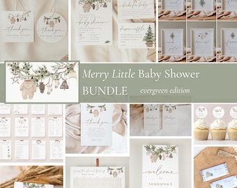 Merry Little Baby Shower Bundle | Evergreen Merry Little Baby Shower Bundle | Winter Baby Shower Gender Neutral | Instant Download | 25