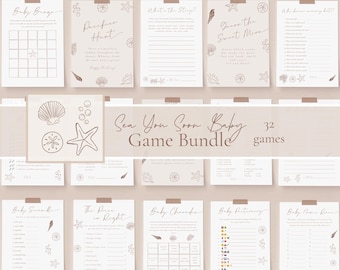 Sea You Soon Game Bundle | Seashell Theme Printable Baby Shower Activities | Editable Templates | Fun Games for Under the Sea Theme f54