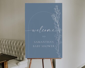 Baby in Bloom Blue Welcome Sign | Minimalist Blue Wildflowers Baby Shower Welcome Board | Boy Baby Shower | Printable Sign 23