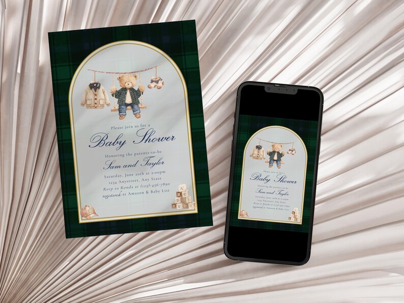 Polo Luxury Baby Shower Invitations | Editable Teddy Bear Template ...