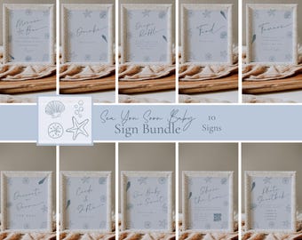 Sea You Soon Baby Shower Sign Bundle | Summer Table Signs Baby Shower Decor | Ocean Signs for Decor f54