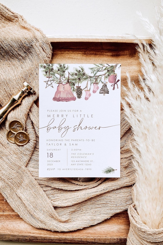 A Merry Little Baby Shower Invitation | Baby Girl Christmas Baby Shower | Winter Shower Invite | It's Cold Outside Invite 25