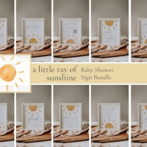 A Little Ray of Sunshine Baby Shower Sign Bundle | Boho Sun Baby Shower Sign Set | Here Comes The Son | Summer Baby Shower