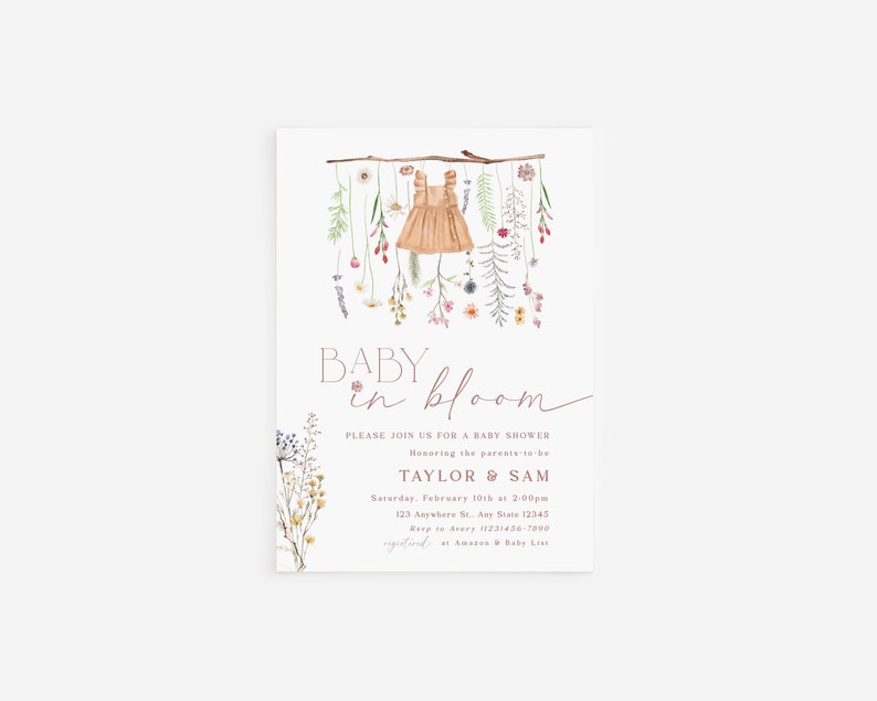 Boho Baby Shower Invite Bundle Wildflower Baby Shower Invitation Baby