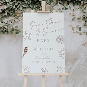 Sea You Soon Baby Shower Welcome Sign | Printable Sign Ocean Theme | Coastal and Seashells Decor | Gender Neutral Beach Party f54