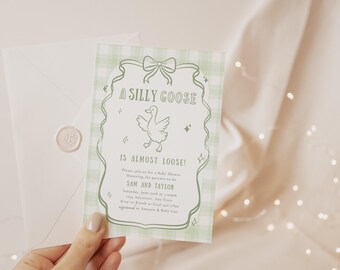 Invito per baby shower "A Silly Goose Is Almost Loose" / Baby shower "Green Goose" / Baby shower "Gender Neutral Goose" / Invito digitale