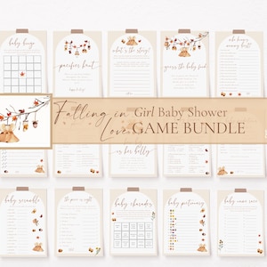 Paquete de juegos para baby shower "Enamorarse" / Juegos para baby shower de otoño para niñas / Paquete de juegos para baby shower de otoño