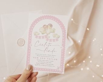 Cielito Lindo babyshower uitnodiging | Bewerkbare uitnodiging Papel Picado | Babyshower babymeisje | Afdrukbare talavera-babyshoweruitnodiging 444