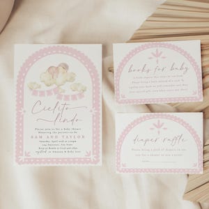 Cielito Lindo roze uitnodigingsbundel | Onze Little Señorita-doucheuitnodiging | Babyshower met Mexicaans thema | Bewerkbare uitnodiging Papel Picado 444