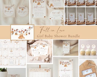 Fall In Love Baby Shower Bundle | Editable Autumn Girl Baby Shower Bundle | Falling in Love Baby Shower Package | Fall Baby Shower Set  f4