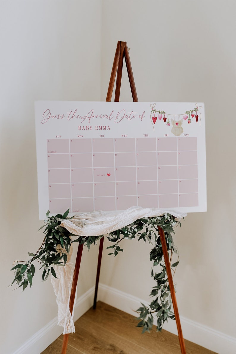 Guess the Arrival Date Calendar Little Sweetheart Baby Shower Etsy