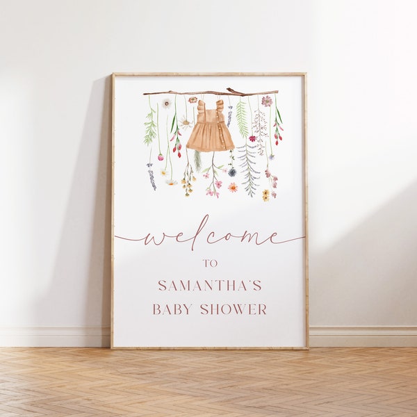 Boho Wildflower Baby Shower Welcome Sign  | Flower Welcome Sign | Printable Poster | Girl Baby Shower