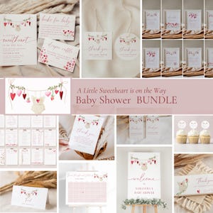 Valentine Baby Shower Bündel | Bearbeitbar Ein kleiner Schatz ist auf dem Weg Baby Shower Set | Danke-Karte | Lustige Babyparty Spiele 555