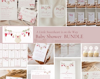 Valentine Baby Shower Bundle | Editable A Little Sweetheart is on the Way Baby Shower Set | Thank You Card | Fun Baby Shower Games 555