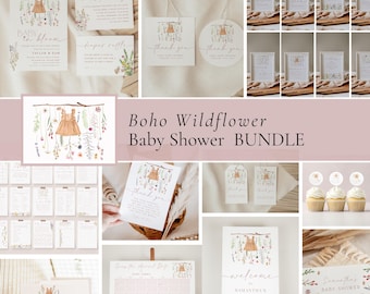 Boho Wildflower Baby Shower Bundle | Editable Wildflower Baby Shower Package | Baby In Bloom Baby Shower Set | Instant Download 22