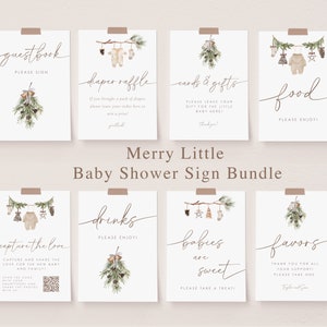 A Little Merry Baby Shower Table Party Sign | Christmas Baby Shower Signs | Winter Baby Shower | Instant Download