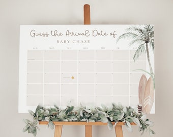 Guess the Arrival Date Calendar Baby on Board Baby Shower | Guess the Due Date Calendar Summer Baby Shower  | Instant Download