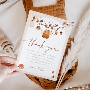 Notas de agradecimiento para baby showers de enamoramiento / Tarjetas de agradecimiento para baby showers de otoño / Plantillas para baby showers de calabaza pequeña f4