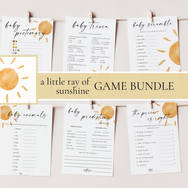 Little Ray Of Sunshine Baby Shower Games | Sunshine Baby Shower Games Bundle | Here Comes the Sun Baby Shower Games | Summer Baby Shower
